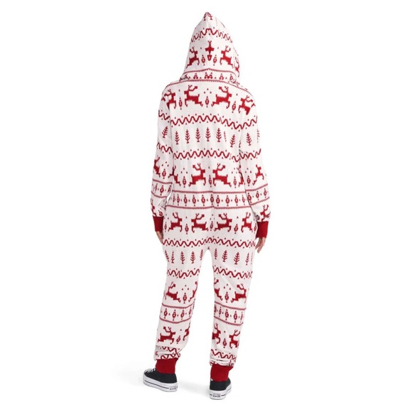 Tipsy Elves Red and White Reindeer Pattern FAIR ISLE KNIT JUMPSUIT - Picture 3 of 12